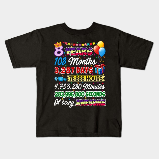 8 Years Old Being Awesome 8th Birthday Kids T-Shirt by Manonee